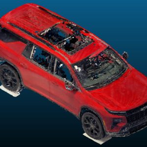 A point cloud model of a 2024 Chevy Traverse after an accident
