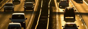 Heavy morning city traffic/congestion concept - cars going very slowly in a traffic jam during the morning rushhour