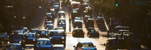 Traffic on 42nd Street through Midtown Manhattan at rush hour in New York City