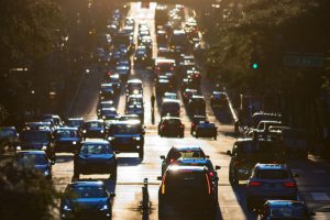 Traffic on 42nd Street through Midtown Manhattan at rush hour in New York City